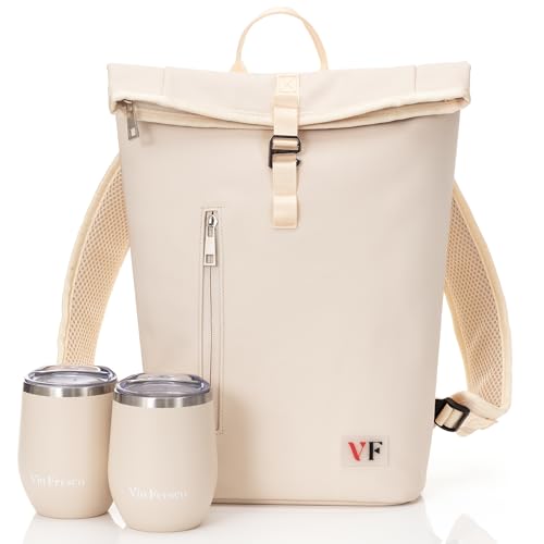 Two Bottle Rolltop Wine Tote Bag (Beige)