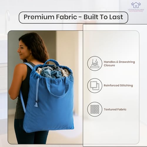LFH Home Large Premium 1pack Cotton Rich Canvas Laundry Bag with Drawstring and Handles Heavy Duty (18”x26” / Sky Blue)