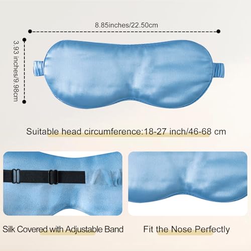 Adjustable 100% 22 Momme Mulberry Silk Sleep Mask (Sky Blue / 1 Count (Pack of 1))