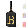 Personalized Initial Luggage Tags for Suitcase TSA Approved (Black Leather,glod Letter / B)