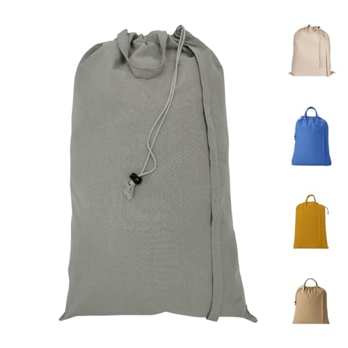 LFH Home Cotton Rich Canvas Extra Large Laundry Bag with Handle (28”x36” / Grey)