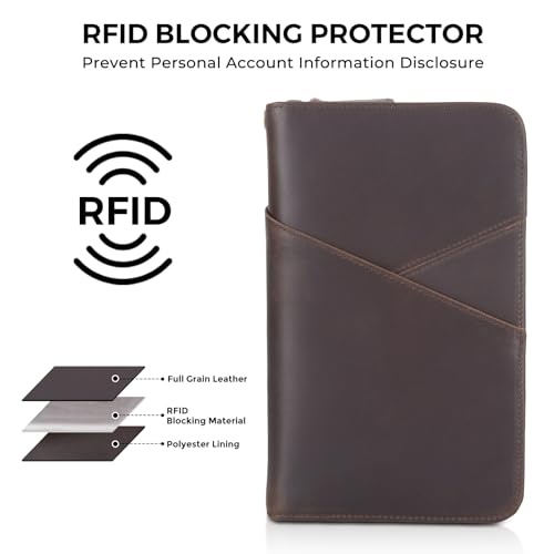 Polare Leather Passport Holder Travel Document Organizer Ticket Holder Case (Dark Brown with AirTag Slot)