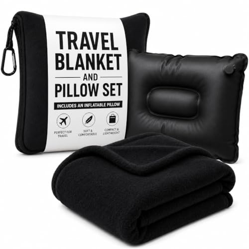 Travel Pillow and Blanket Set (Black / w/ Blanket)