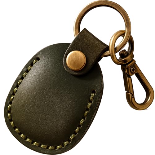 Genuine Leather AirTag Holder Compatible with Apple AirTag 2nd Gen & 1st Gen (Olive Rreen)