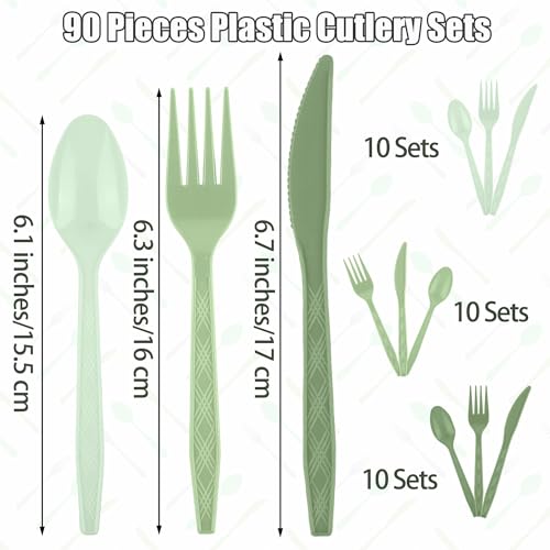90 Pieces Gradient Sage Green Plastic Cutlery Set (Gradient Sage Green)
