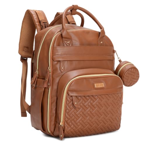 Leather Diaper Bag Backpack (Vegan Leather Natural Brown / Large)