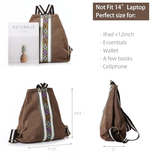 Women Canvas Backpack Daypack Casual Shoulder Bag (Brown)