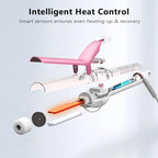 1 Inch Long Barrel Digital Ceramic Curling Wand with Auto Shut Off and Dual Voltage for All Hair Types (1" Pink&White)