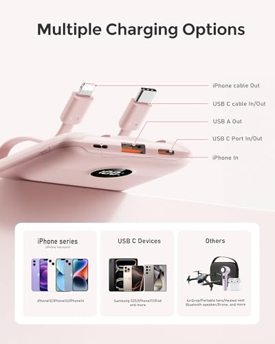 Mini Portable Charger with Built (Pink)