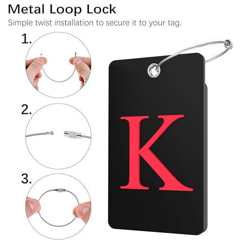2 Pack Initial Luggage Tags for Suitcases Airplane Travel Essentials (Large K / Black)