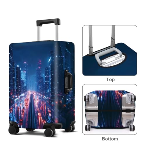 City Night Luggage Cover Washable Suitcase Protector Anti (City Night / L(28-30inch suitcase))