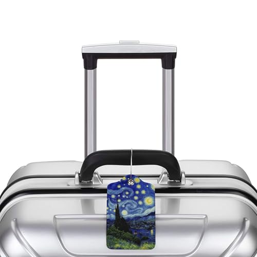 2 Pack Luggage Tags for suitcases Van Gogh Starry Night TSA Approved Label Luggage Tag Baggage Tag Leather Stainless Steel Loop Label Tag for Men Women Travel Bag Suitcase (Van Gogh Starry Night)