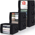6 Pack Storage Bags for Clothes Blanket Storage Bins with Lids (6 Pack-60l / Black)