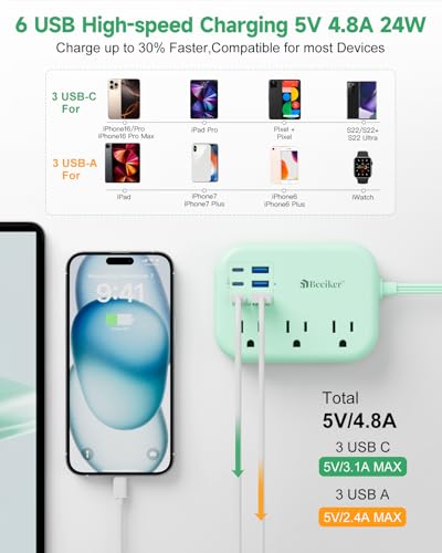 6 USB 3 USB C (5 FT(Green-24W))