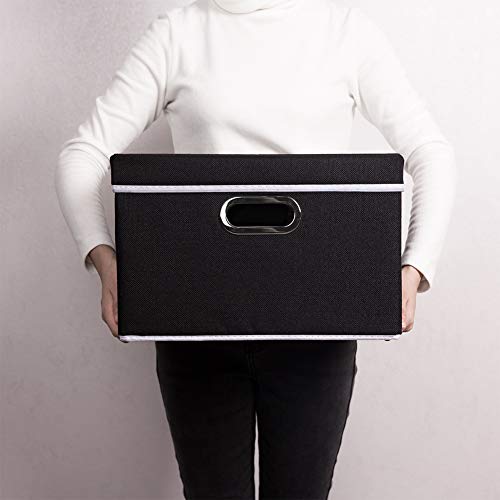 Foldable Storage Box with Lid [3 (Black / M(3-Pack))