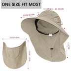 Sun Hat for Men Women with Neck Flap& Removable Face Cover Wide Brim (1pack-khaki)