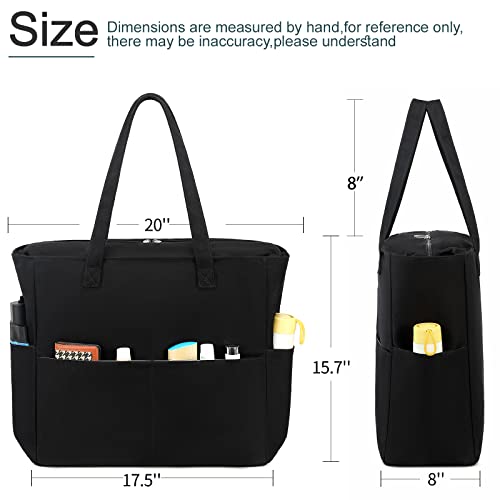 Beach Bag Waterproof Sandproof Women Tote Bag Pool Bag with Zipper for Gym Grocery Travel with Wet Pocket (Black)