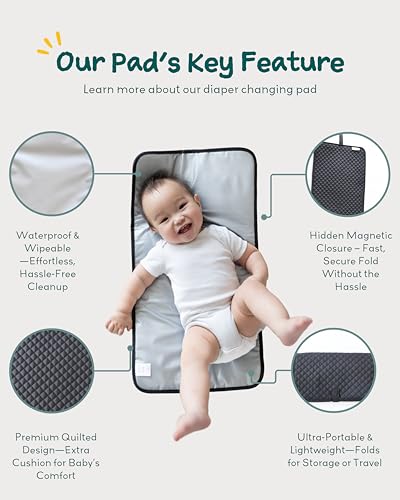 Diaper Changing Pad Portable with Magnetic Latches (Black Twill / Regular)