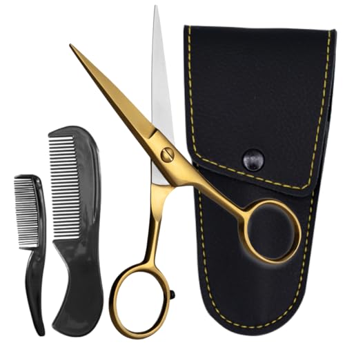 5" Beard & Mustache Scissor with Combs for Men (Golden Brass)