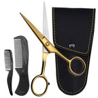 5" Beard & Mustache Scissor with Combs for Men (Golden Brass)