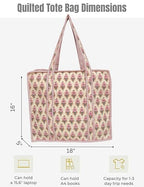 100% Cotton Quilted Tote Bag For Women (Clam Up Blossom Pink Block Print)