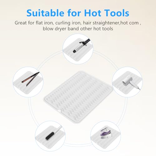 Heat Resistant Mat Oversize Curling Iron Mat Silicone Hot Hair Tools Mat for Hair Straightener (White)