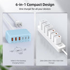 100W 6 in 1 USB Charger (Light Blue)