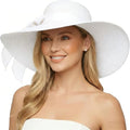 Womens Big Bowknot Straw Hat Foldable Sun Hats Floppy Beach Hat Large Roll up Cap UPF 50+ (White / 5.5" Brim, 1 Pack)