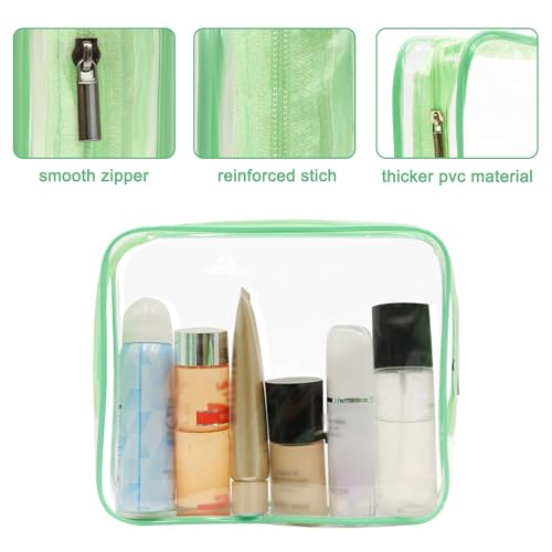6 Packs Clear Makeup Bags (Green-6PCS (Large+Medium+Small))