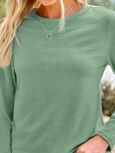 Long Sleeve Shirts for Women Casual Crewneck Tops Basic Tees (3X-Large / 01lightgreen)