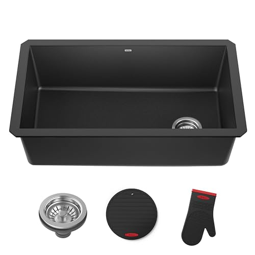 Forteza 32 inch Undermount Single Bowl Granite Kitchen Sink in Black (Single Bowl Undermount Sink / Black)