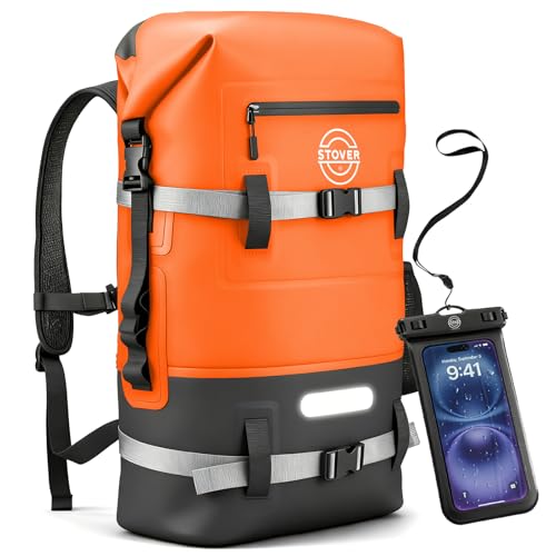 30/40/55L Waterproof Dry Backpack & Phone Case- X-Large Floating Dry Bag for Kayaking, Travel, Hiking, Fishing, Camping, Motorcycles & Beach, Heavy-Duty Roll Top Men/Women (Orange) (Orange / 40L)
