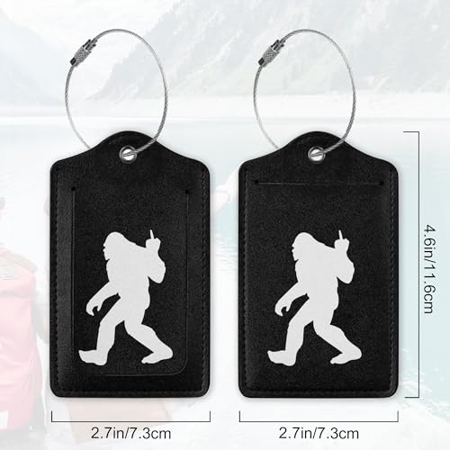 2Pcs Luggage Tag for Suitcase Black Sasquatch Cute Luggage Tag with Privacy Flap & Name ID Label & Metal Loop (Black Sasquatch)