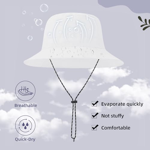 Waterproof Bucket Hats for Woman UPF 50+ Sun Hat White (White)