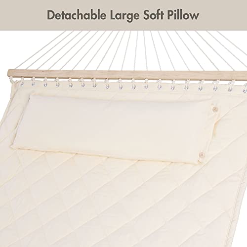 Heavy Duty Hammock with Spreader Bars and Detachable Pillow (2 Person Without Stand / Cream)