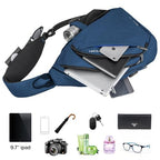 Sling Bag Men Backpack Unisex One Shoulder Bag Hiking Travel Backpack Crossbody with USB Port for Men Women Versatile Casual Daypack (Dark Blue-17")