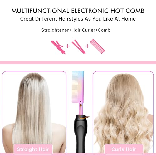 Electric Hot Comb Hair Straightener Heat Pressing Comb Curling Flat Iron Curler Hair Straightener Brush for Natural Black (Multicolored)