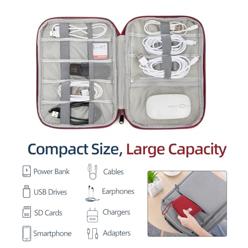 Small Cable Organizer Travel Case for Chargers (red)