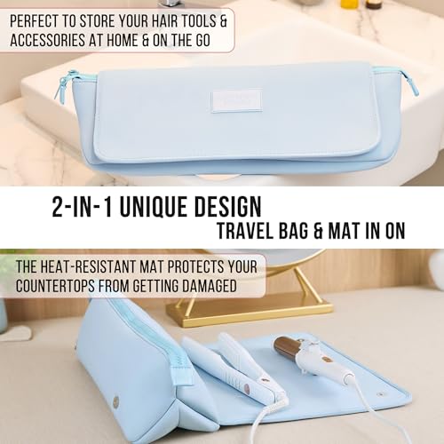 Hair Tools Travel Bag and Heat Resistant Mat 17" (Baby Blue)