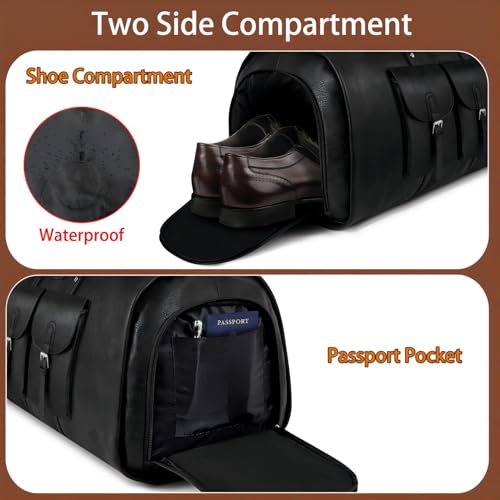 Garment Bag for Travel Convertible Carry on Travel Duffel Bag for Men Women (A3-Black-Faux Leather)