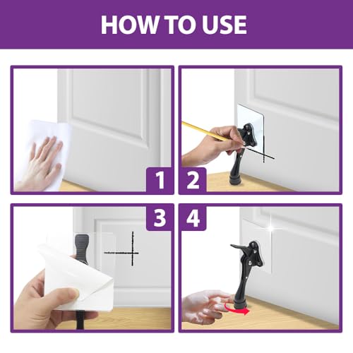 Door Stopper with Adhesive Bracket Stickers (Black / 4 INCH X 1 PACK)