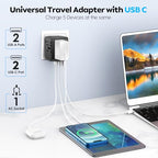 Universal Travel Plug Adapter 5 in 1 Charger (2TYPE C+2USB-Grey black)