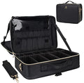 Makeup Case Large Makeup Bag Professional Train Case 16.5 inches Travel Cosmetic Organizer Brush Holder Waterproof Makeup Artist Storage Box (Large / Black Leather)