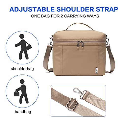 NOL 4L Insulated Lunch Bags for Women Cooler Bag Lightweight Nylon Waterproof Lunch Box for Work (Khaki / Small (4 Liters))