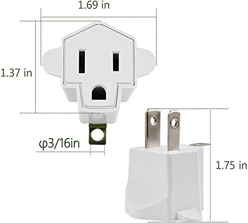 10 Pack ETL Listed 3 Prong to 2 Prong Adapter Converter (10 Pack / A-Ivory White)