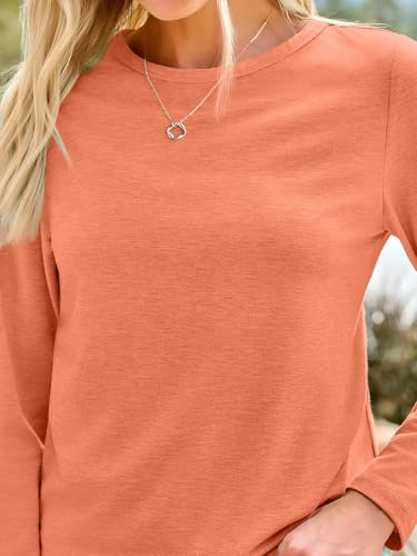 Long Sleeve Shirts for Women Casual Crewneck Tops Basic Tees (Small / Brightorange)