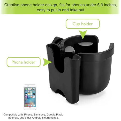 Stroller Cup Holder with Phone Holder (All Black)