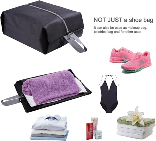 Travel Shoe Bags Set of 2 Waterproof Nylon with Zipper for Men & Women (2 Pack - Black)
