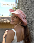 Sun Hats for Women Ponytail Wide Brim Summer Packable Cowboy Hat (One Size / Pink)