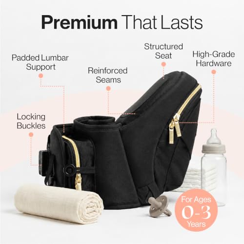 Original Hip Seat Baby Carrier for Babies & Toddlers up to 45 lbs (Black/Gold)
